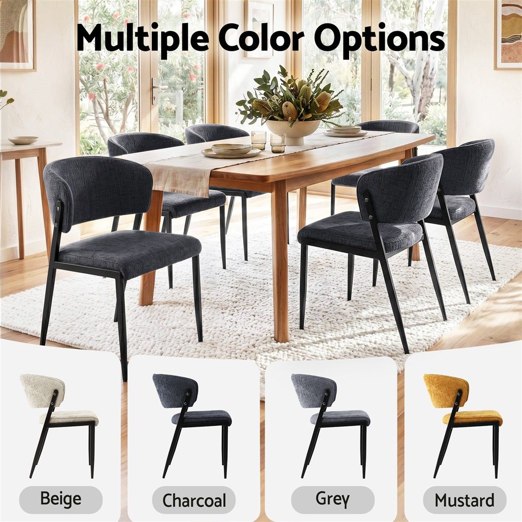 Keira Set of 4 Linen Fabric Soft Upholstered Chairs - Charcoal