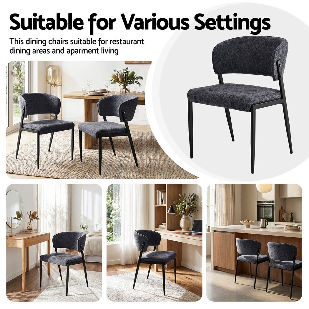 Keira Set of 4 Linen Fabric Soft Upholstered Chairs - Charcoal
