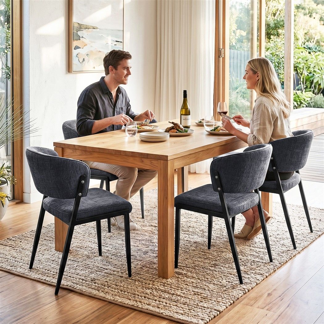 Keira Set of 4 Linen Fabric Soft Upholstered Chairs - Charcoal
