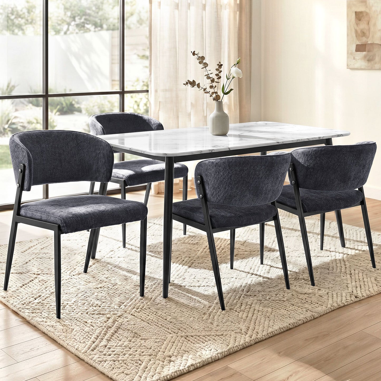 Keira Set of 4 Linen Fabric Soft Upholstered Chairs - Charcoal