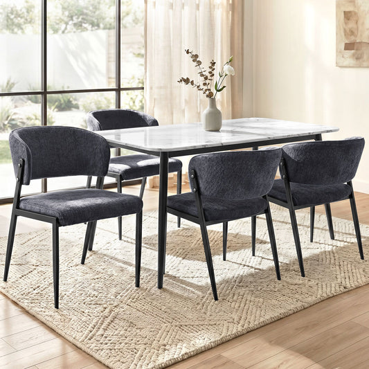 Keira Set of 4 Linen Fabric Soft Upholstered Chairs - Charcoal