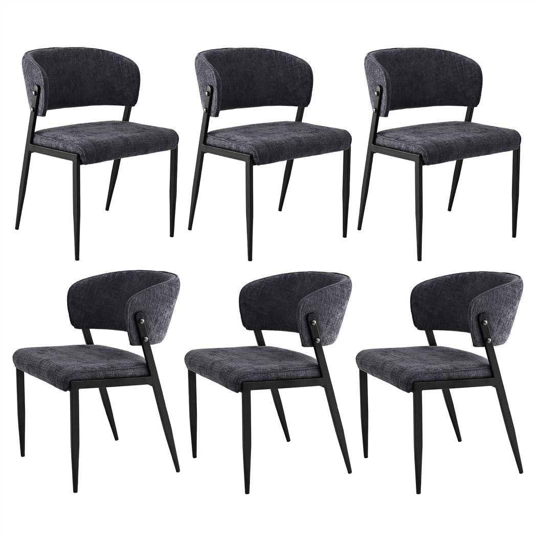 Keira Set of 6 Linen Fabric Soft Upholstered Chairs - Charcoal