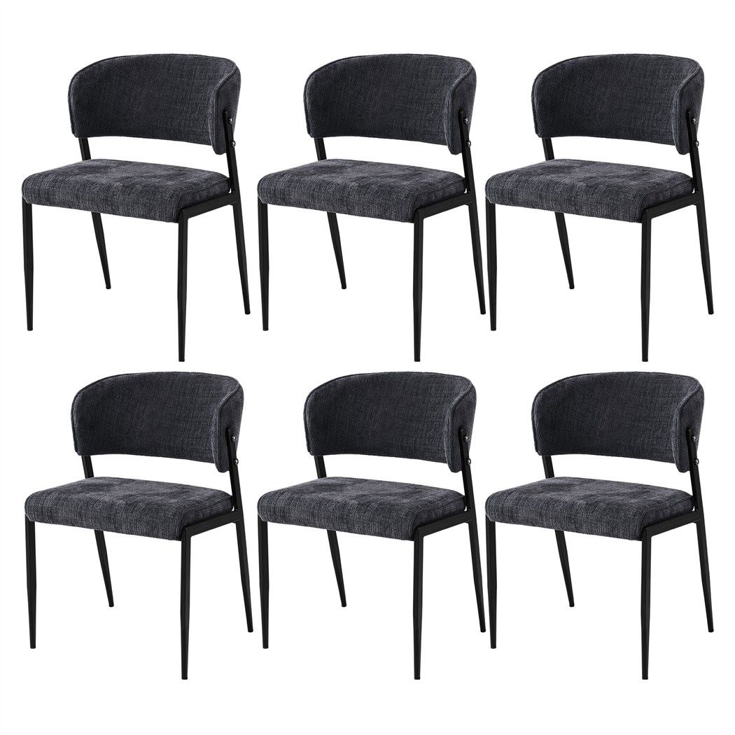 Keira Set of 6 Linen Fabric Soft Upholstered Chairs - Charcoal