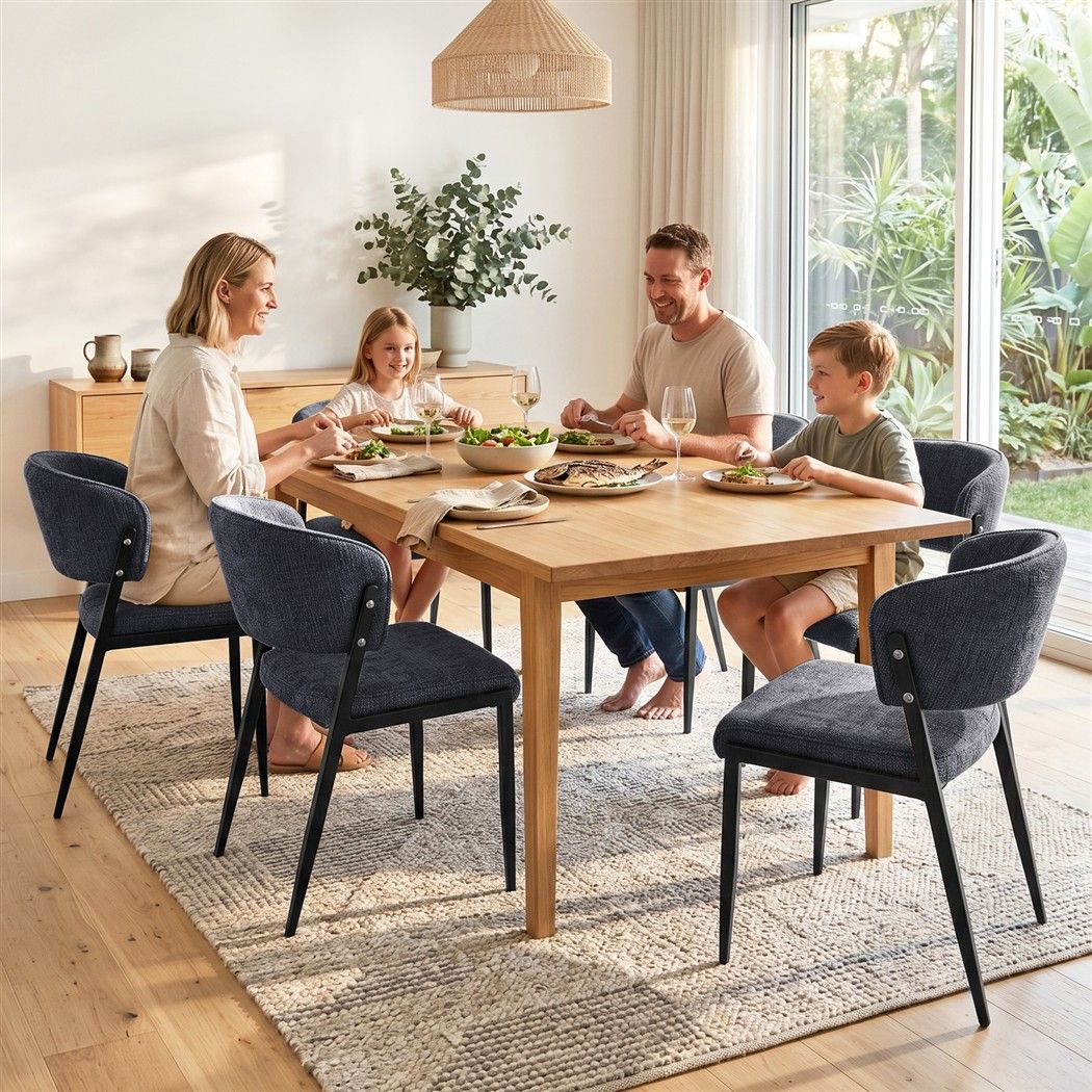 Keira Set of 6 Linen Fabric Soft Upholstered Chairs - Charcoal