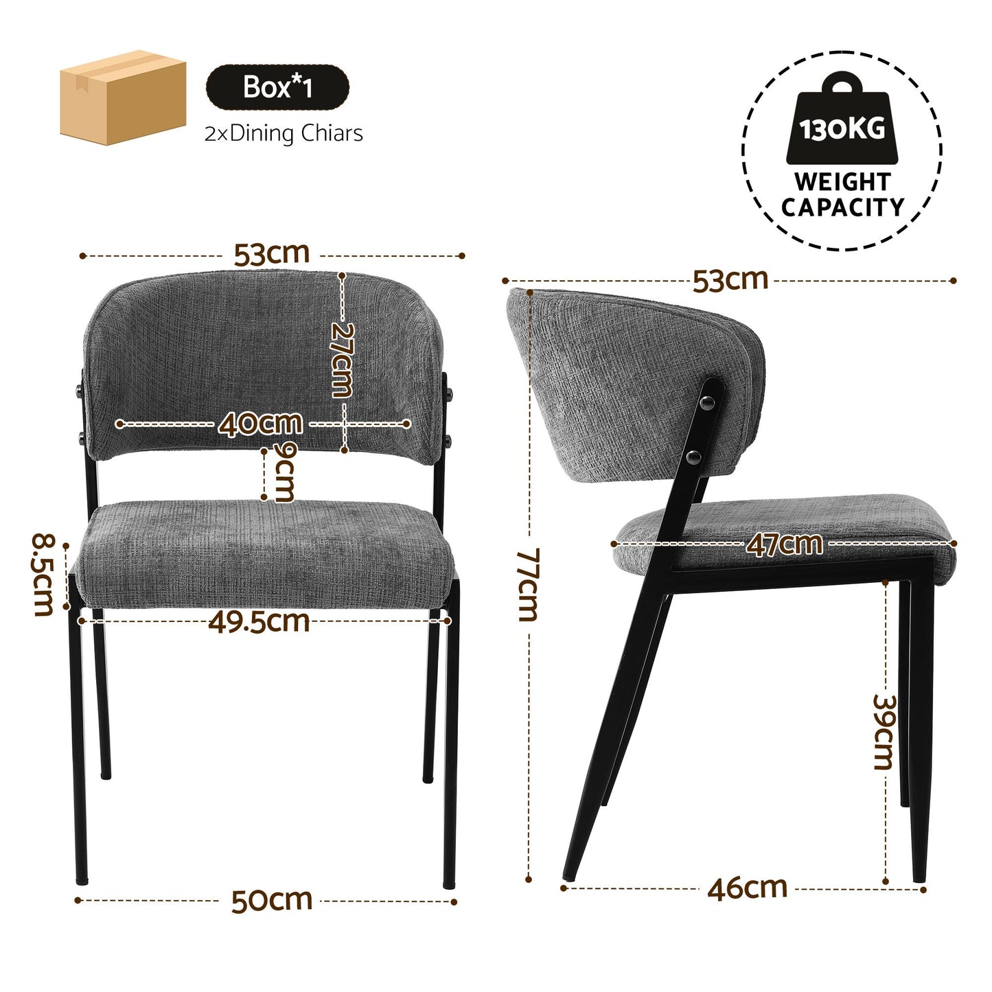 Keira Set of 2 Linen Fabric Soft Upholstered Chairs - Grey