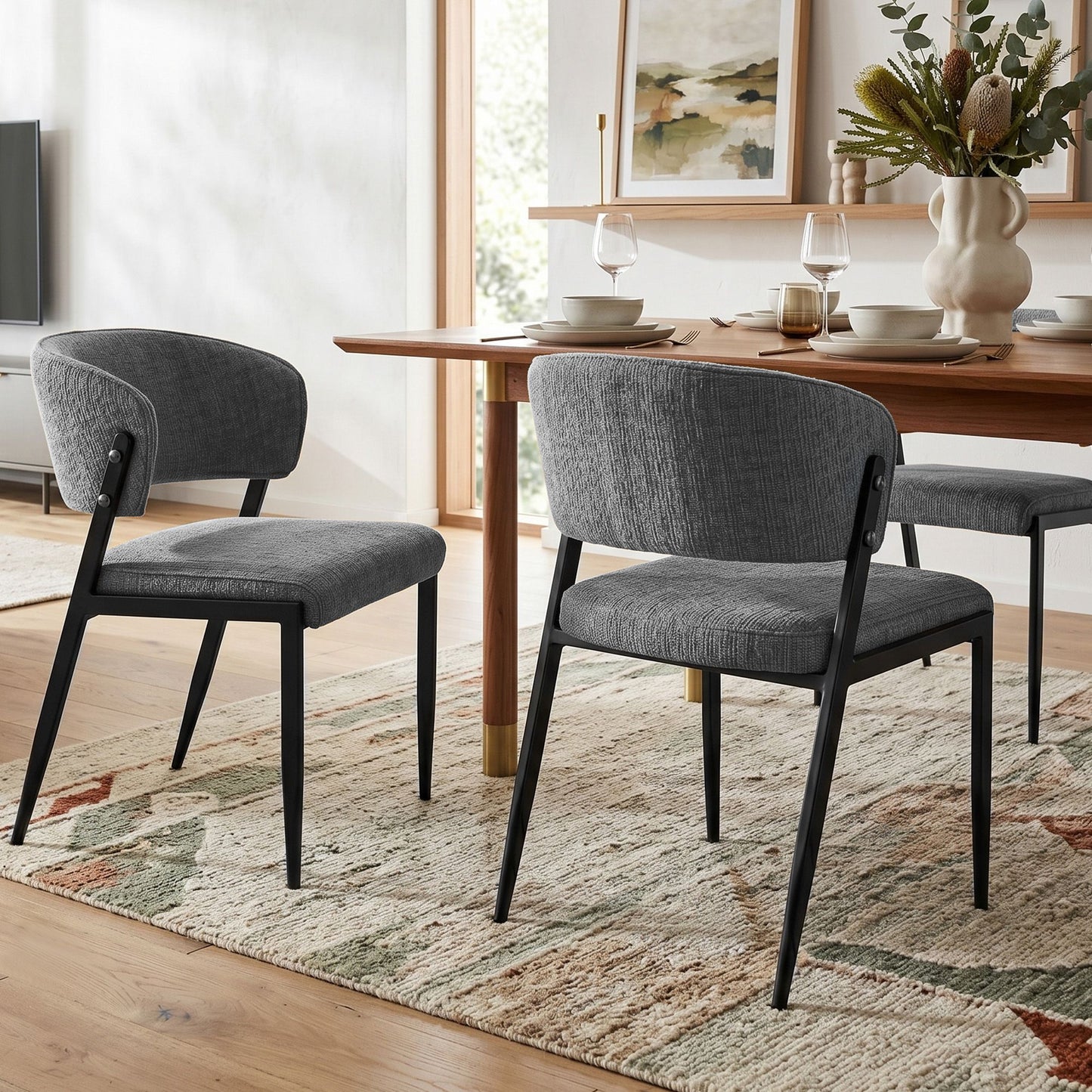 Keira Set of 2 Linen Fabric Soft Upholstered Chairs - Grey