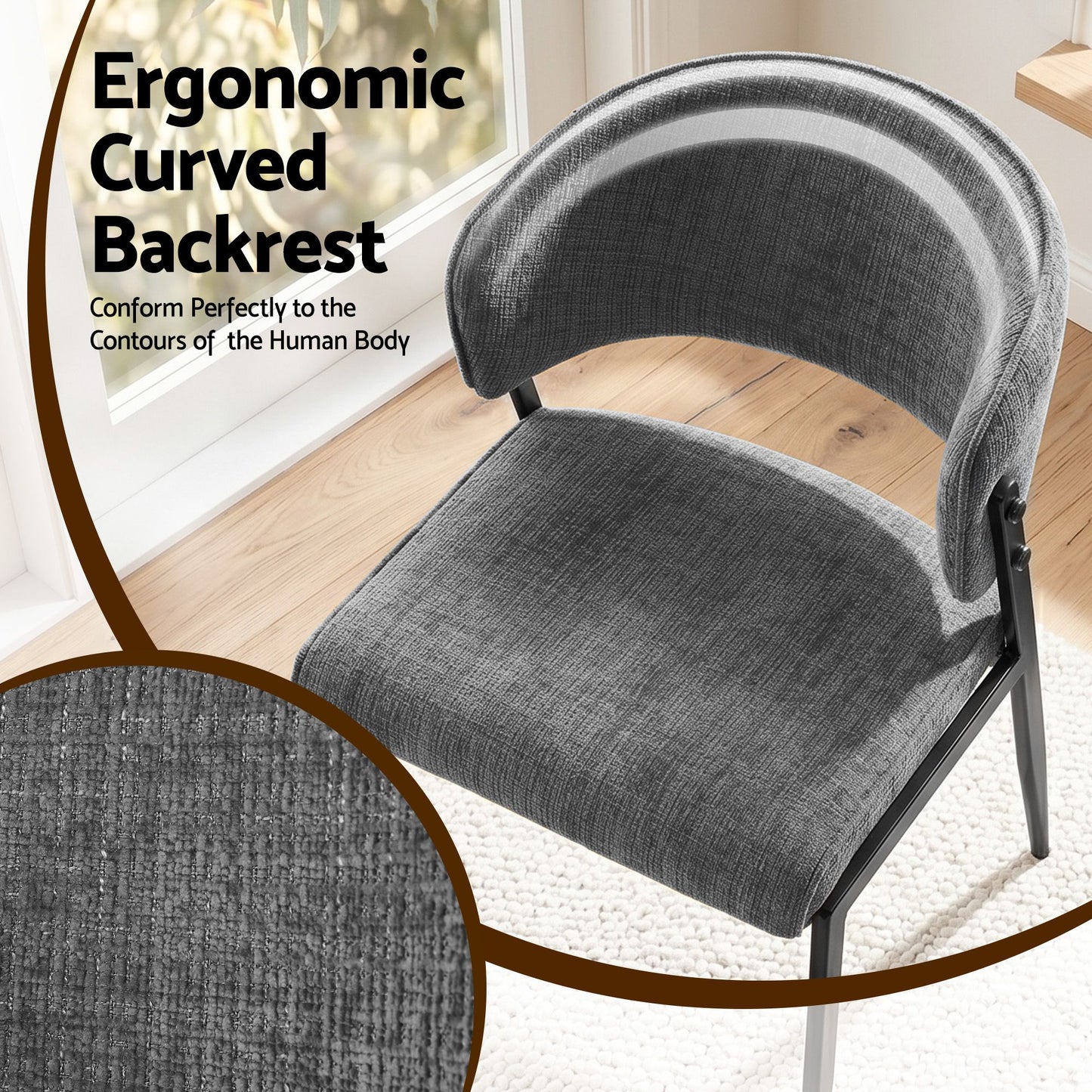 Keira Set of 2 Linen Fabric Soft Upholstered Chairs - Grey