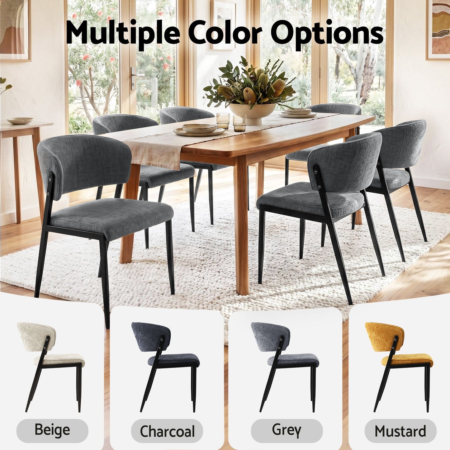 Keira Set of 2 Linen Fabric Soft Upholstered Chairs - Grey
