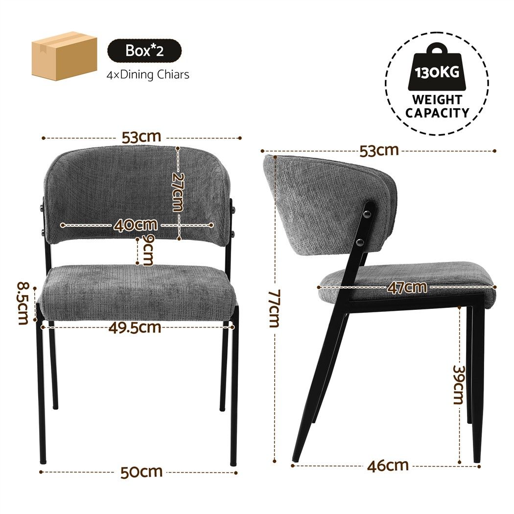 Keira Set of 4 Linen Fabric Soft Upholstered Chairs - Grey