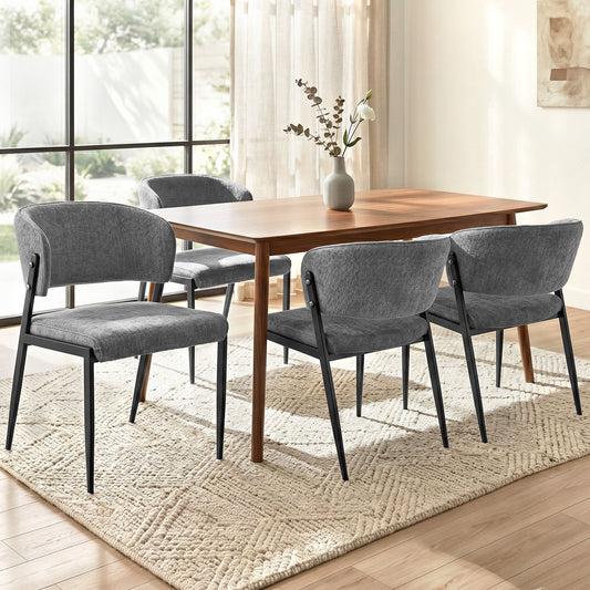 Keira Set of 4 Linen Fabric Soft Upholstered Chairs - Grey