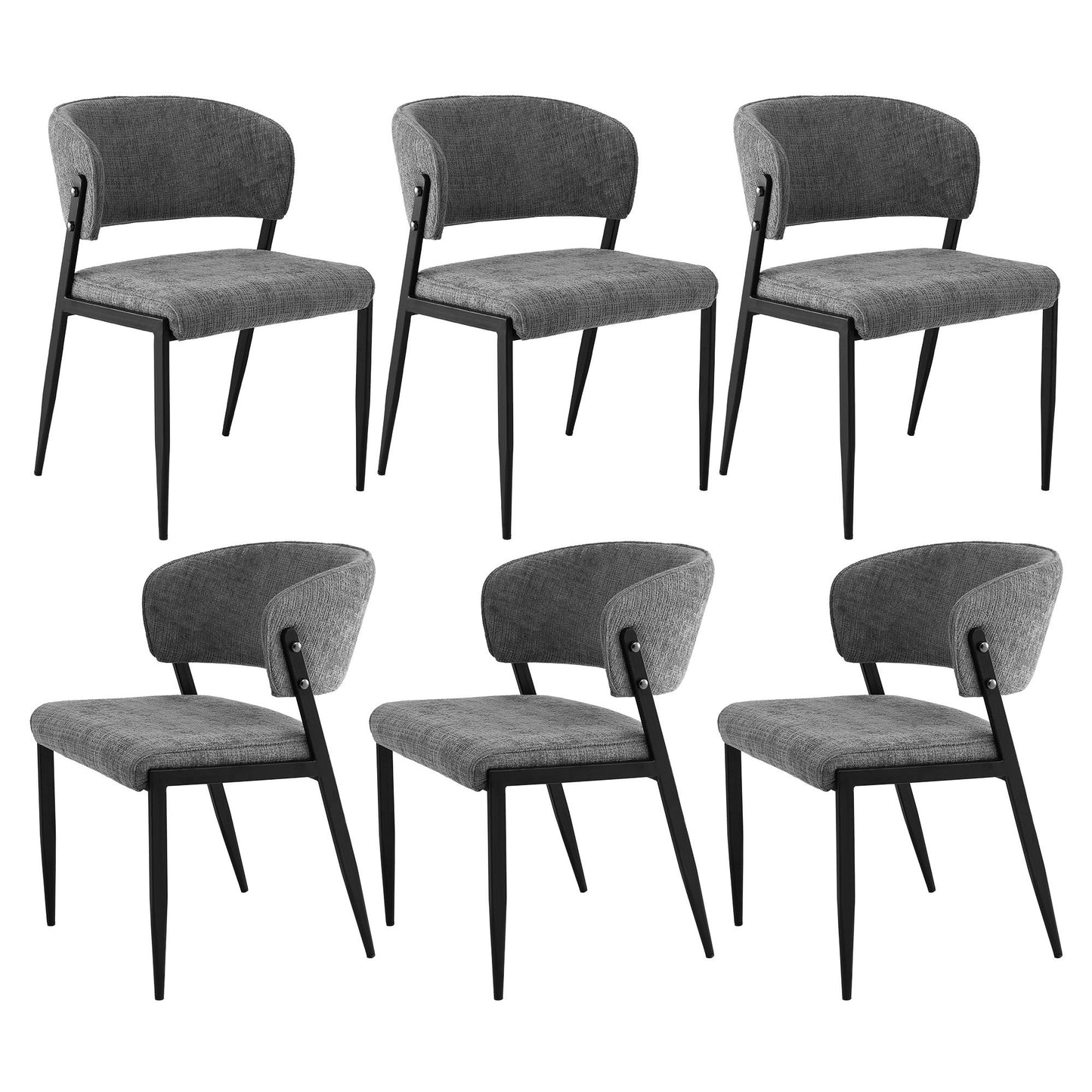 Keira Set of 6 Linen Fabric Soft Upholstered Chairs - Grey