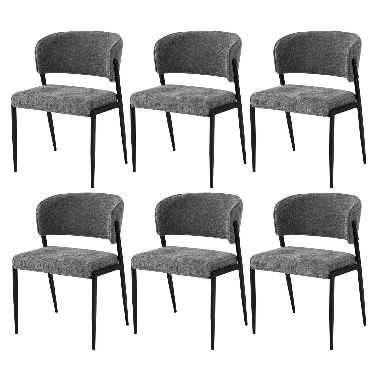 Keira Set of 6 Linen Fabric Soft Upholstered Chairs - Grey