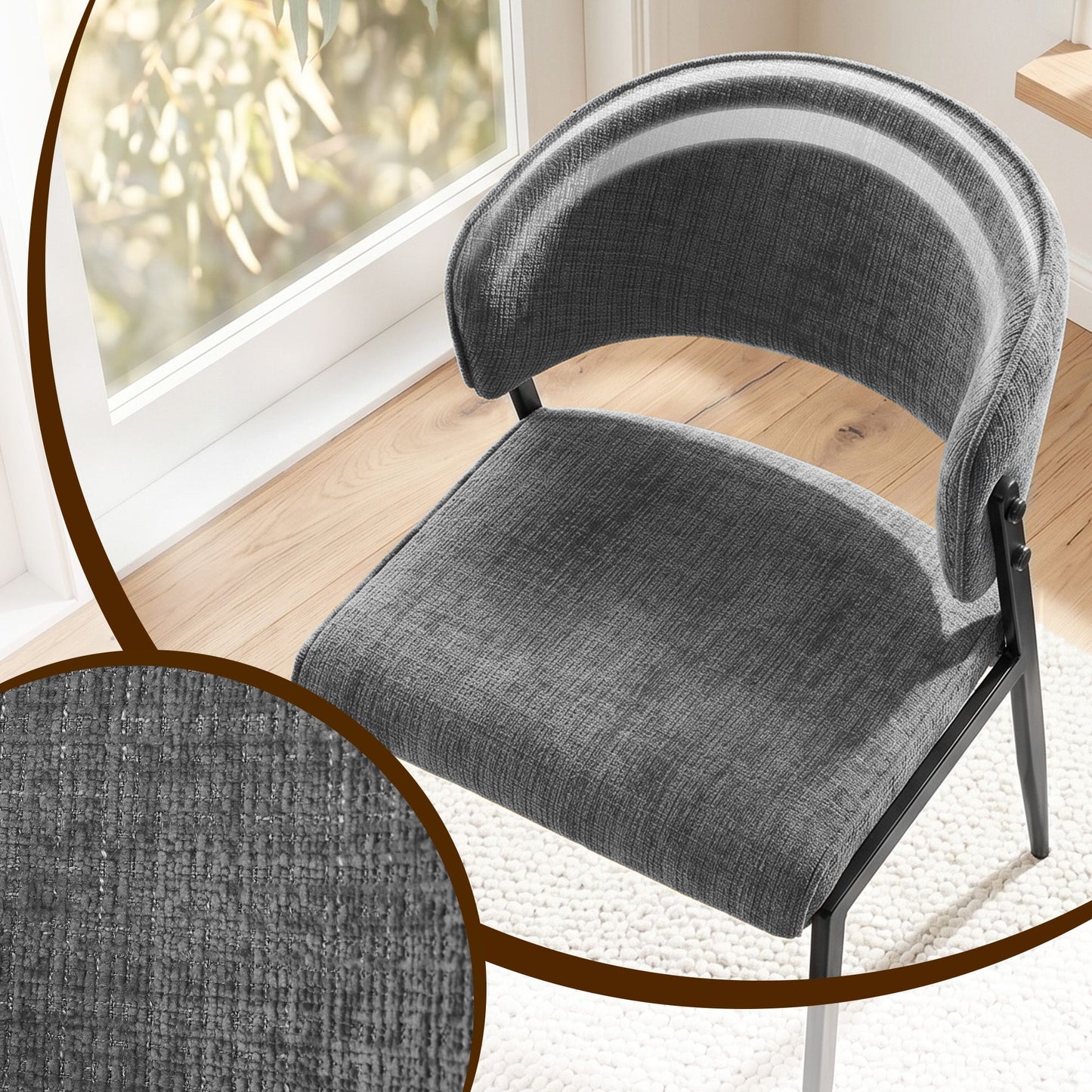 Keira Set of 6 Linen Fabric Soft Upholstered Chairs - Grey