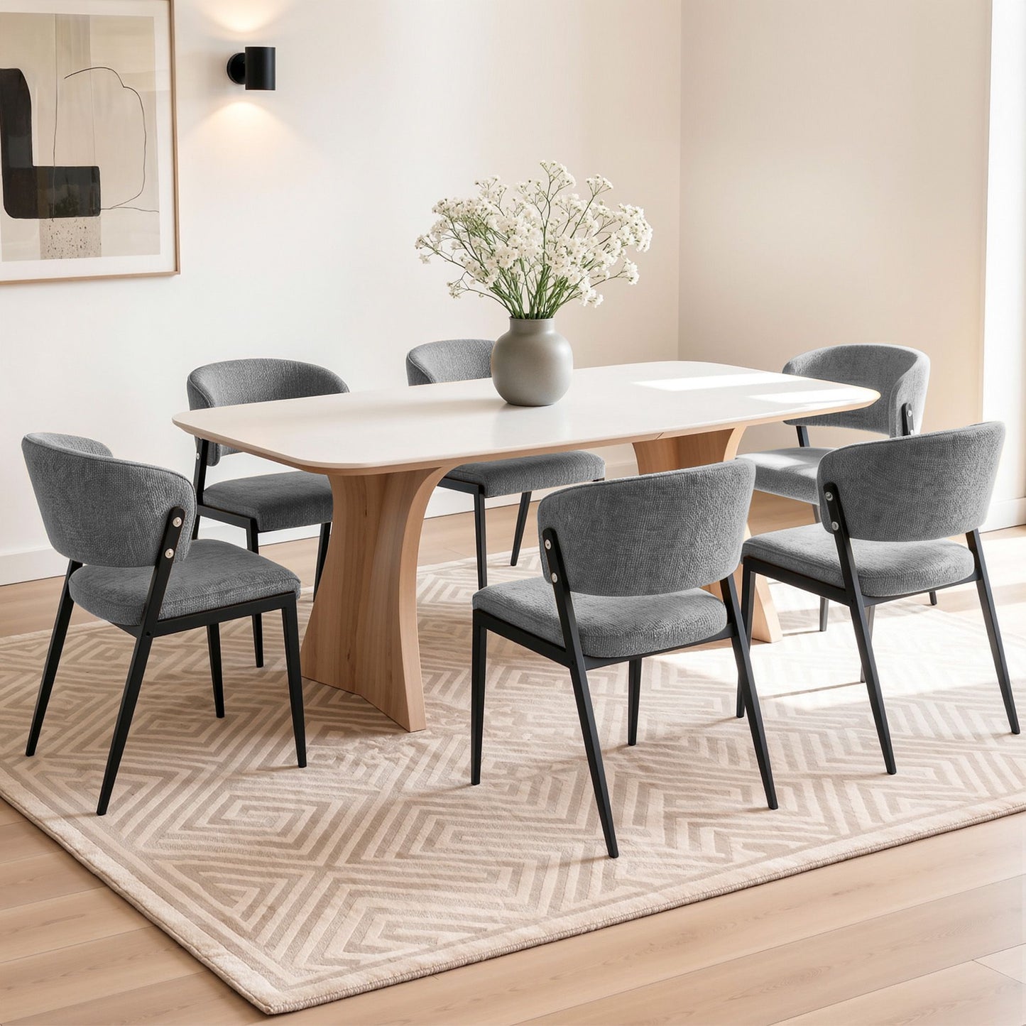 Keira Set of 6 Linen Fabric Soft Upholstered Chairs - Grey