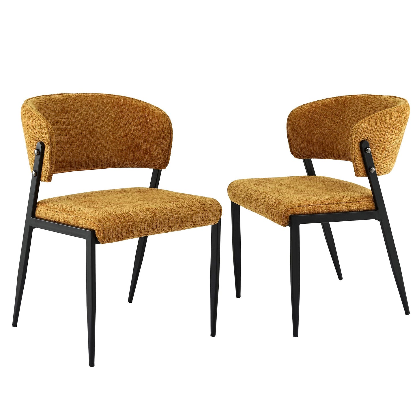 Keira Set of 2 Linen Fabric Soft Upholstered Chairs - Mustard
