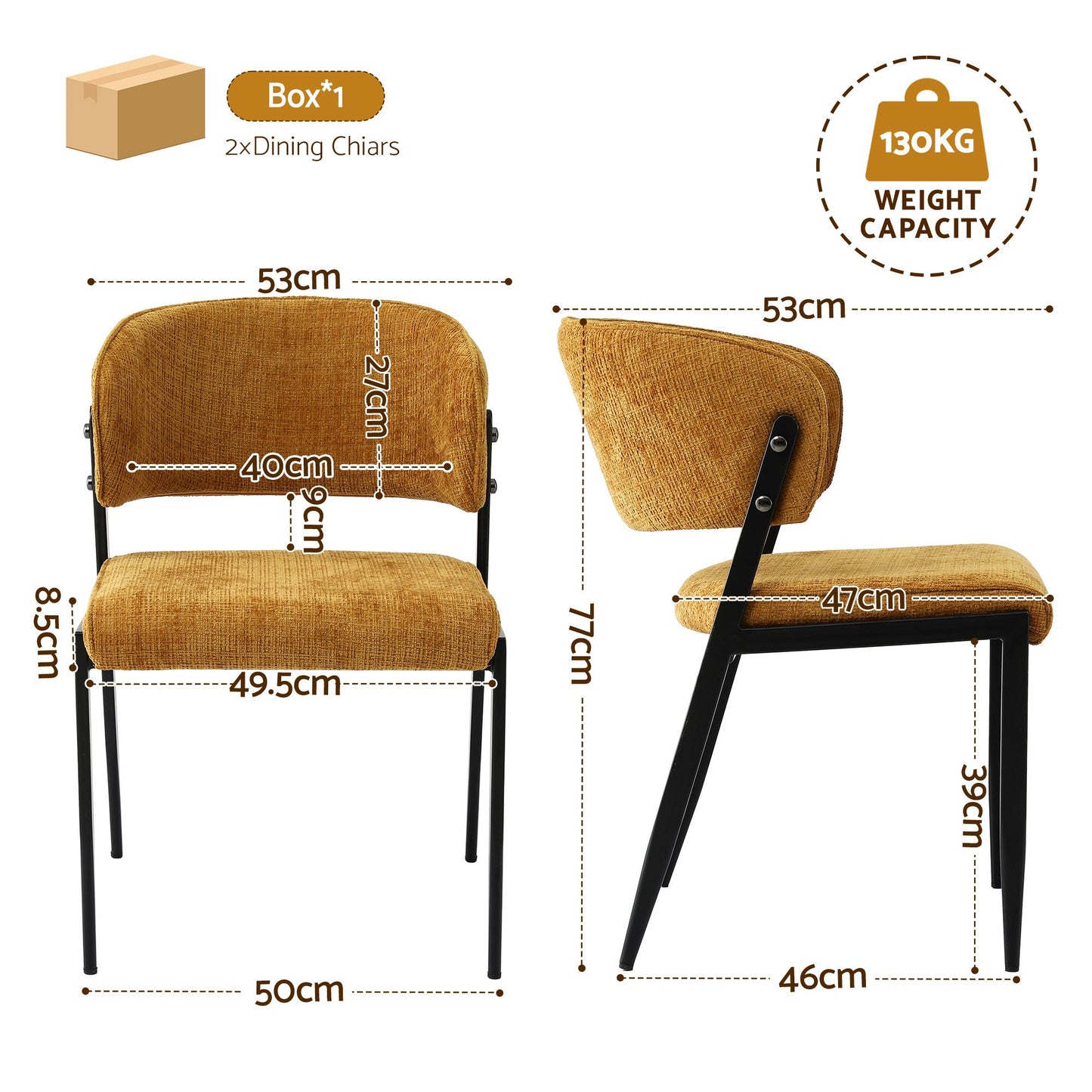 Keira Set of 2 Linen Fabric Soft Upholstered Chairs - Mustard