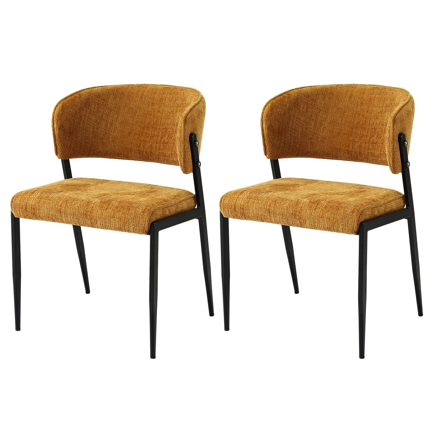 Keira Set of 2 Linen Fabric Soft Upholstered Chairs - Mustard