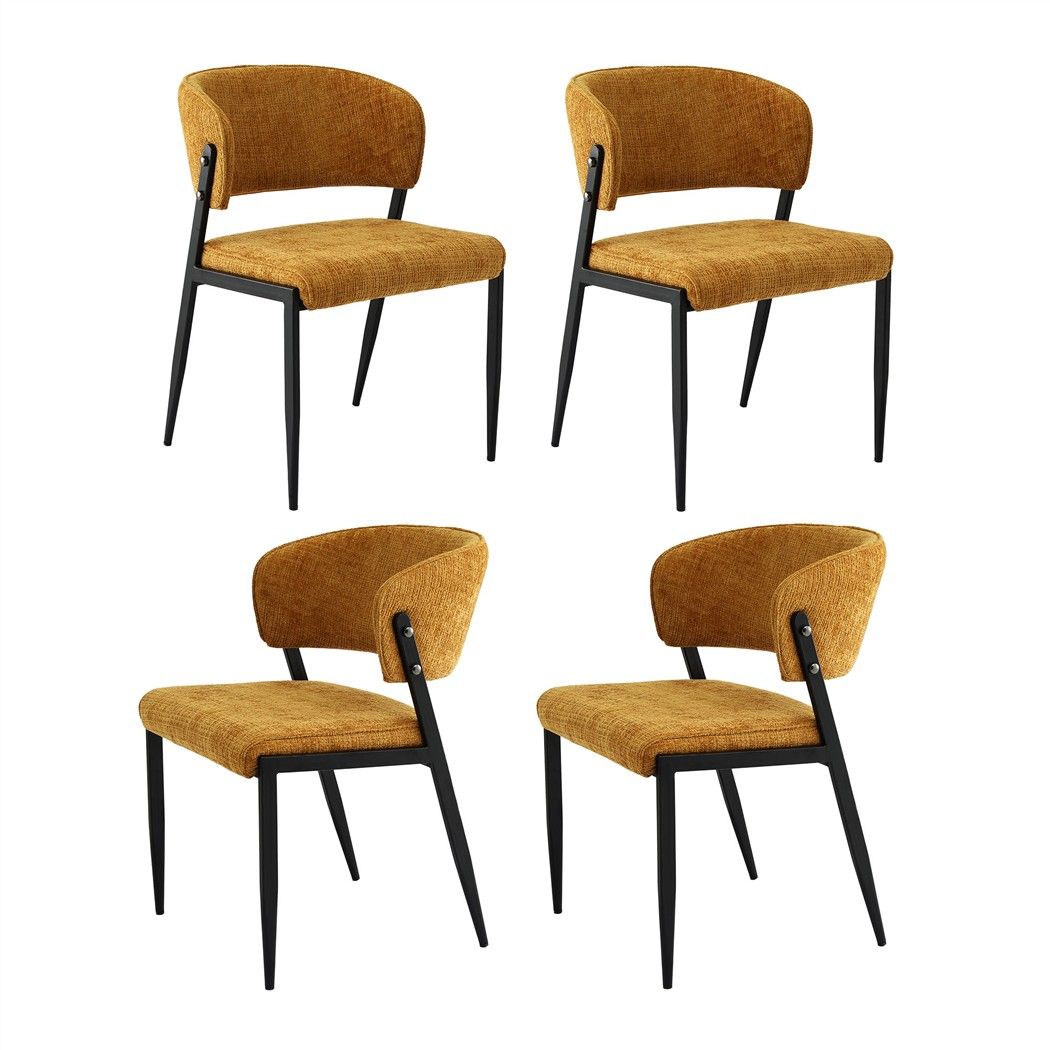 Keira Set of 4 Linen Fabric Soft Upholstered Chairs - Mustard