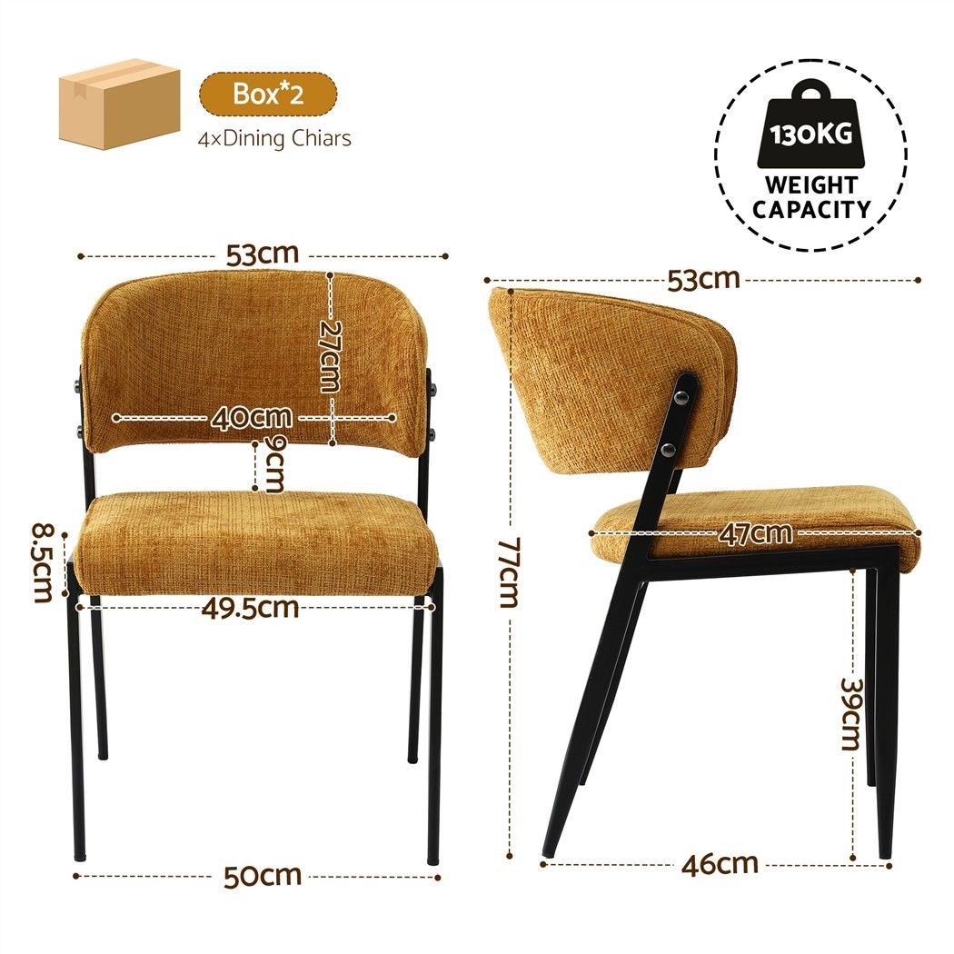 Keira Set of 4 Linen Fabric Soft Upholstered Chairs - Mustard