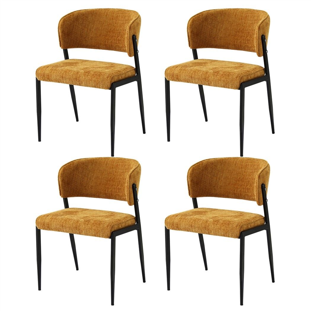 Keira Set of 4 Linen Fabric Soft Upholstered Chairs - Mustard