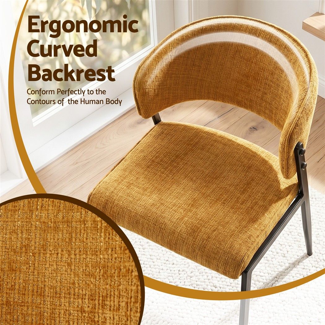 Keira Set of 4 Linen Fabric Soft Upholstered Chairs - Mustard
