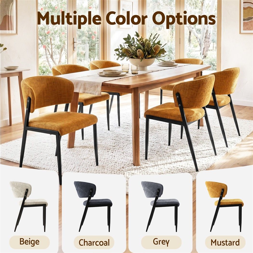 Keira Set of 4 Linen Fabric Soft Upholstered Chairs - Mustard