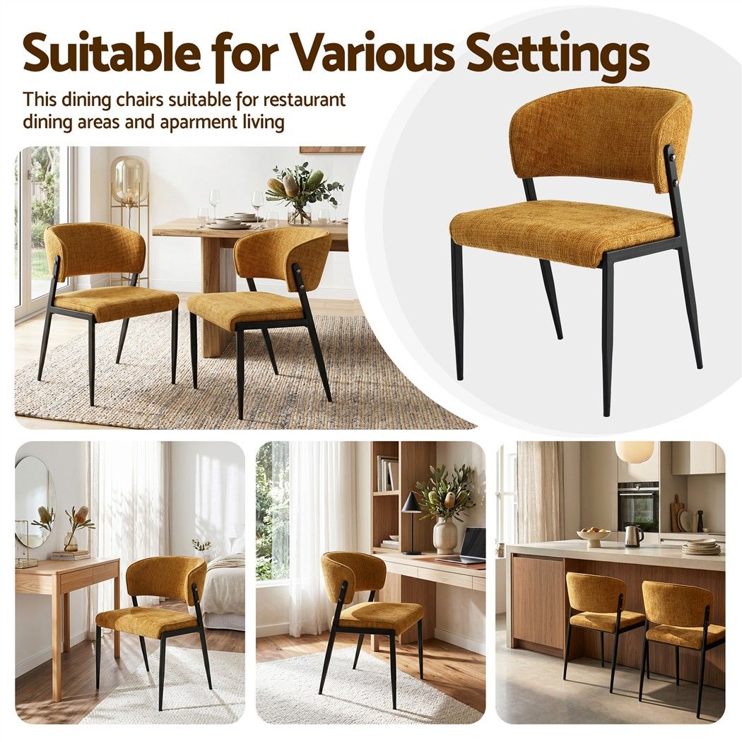 Keira Set of 4 Linen Fabric Soft Upholstered Chairs - Mustard