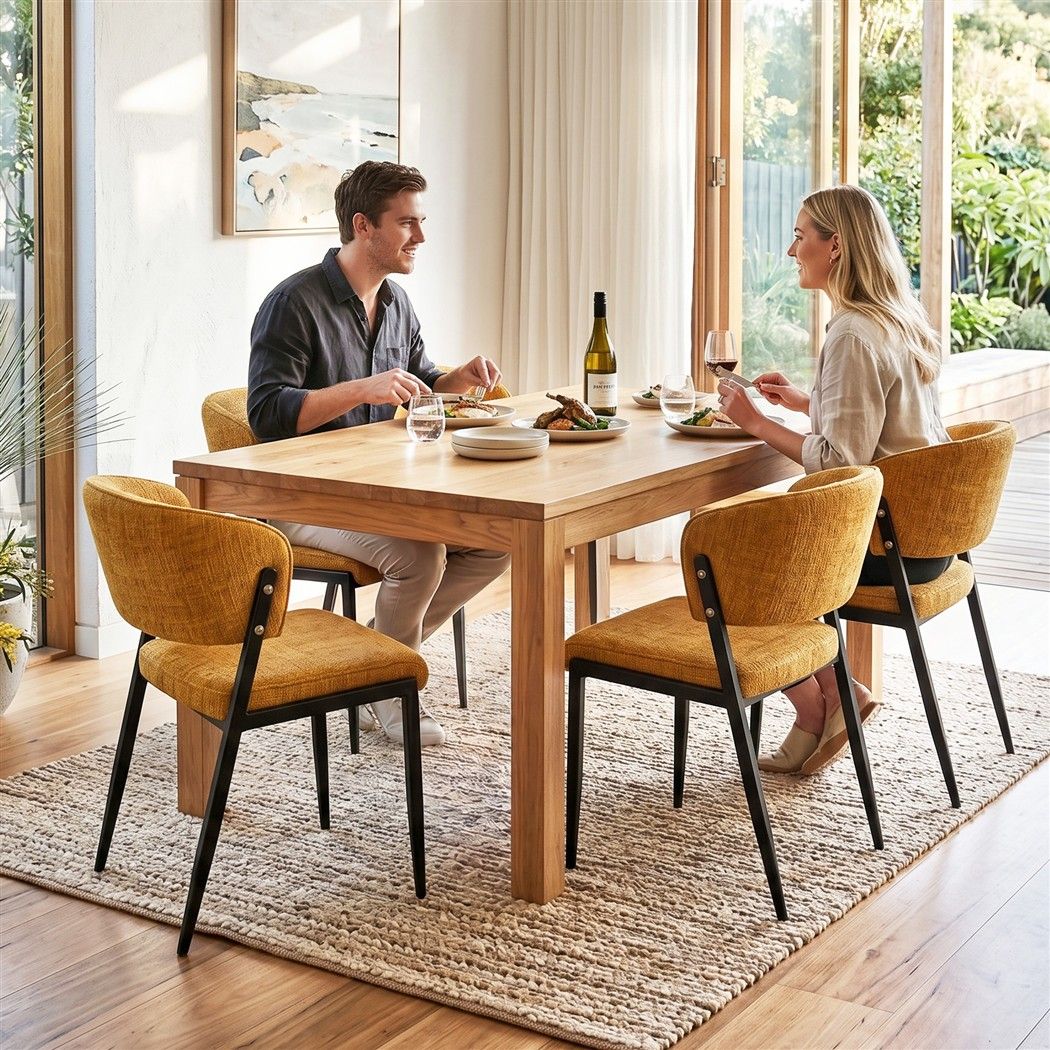 Keira Set of 4 Linen Fabric Soft Upholstered Chairs - Mustard
