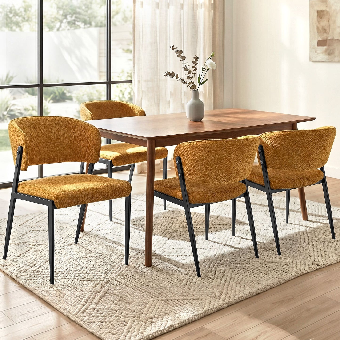 Keira Set of 4 Linen Fabric Soft Upholstered Chairs - Mustard