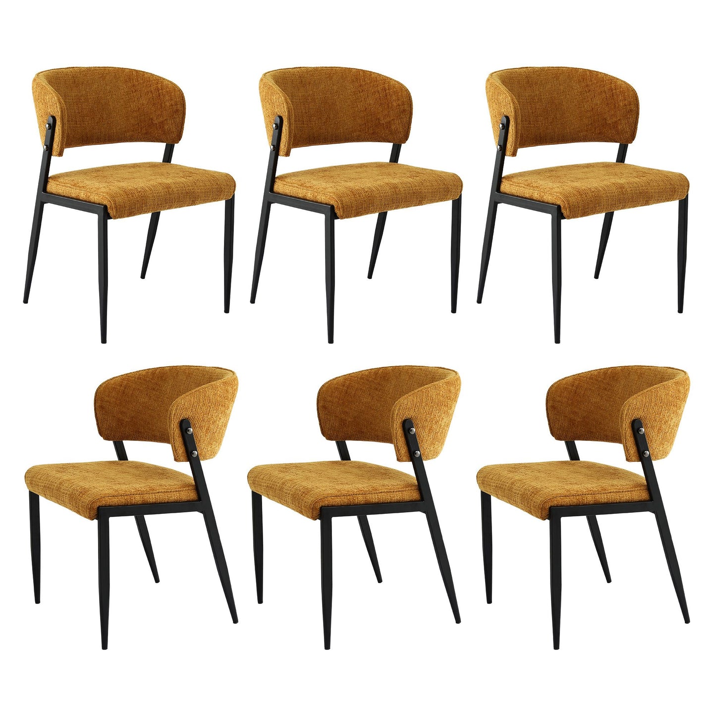 Keira Set of 6 Linen Fabric Soft Upholstered Chairs - Mustard