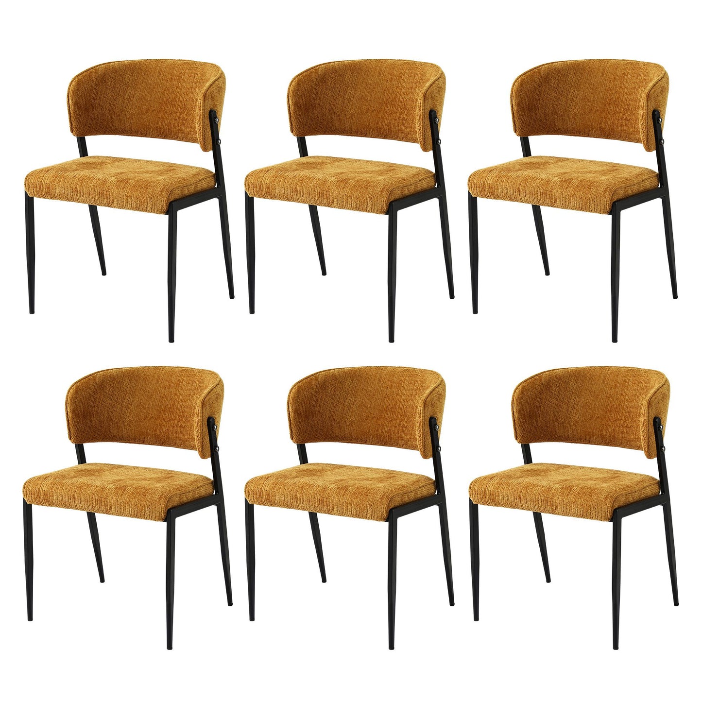 Keira Set of 6 Linen Fabric Soft Upholstered Chairs - Mustard