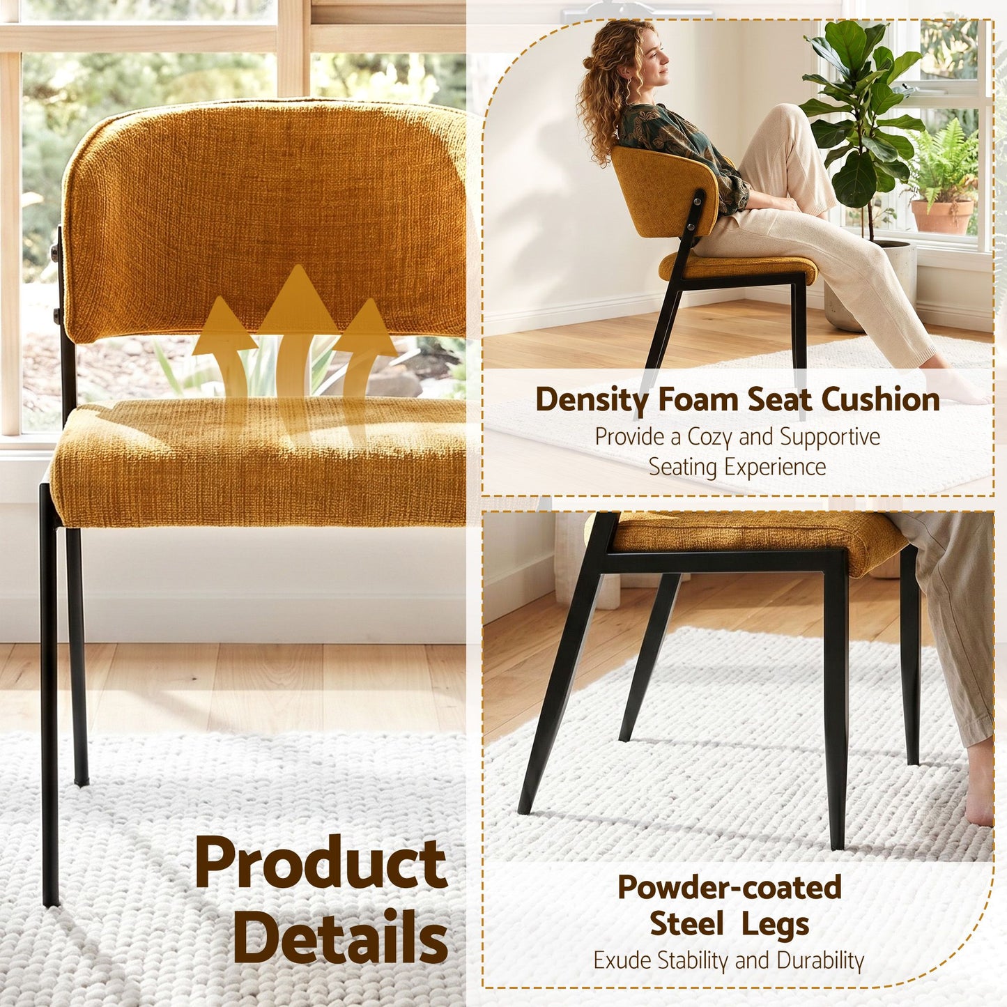Keira Set of 6 Linen Fabric Soft Upholstered Chairs - Mustard