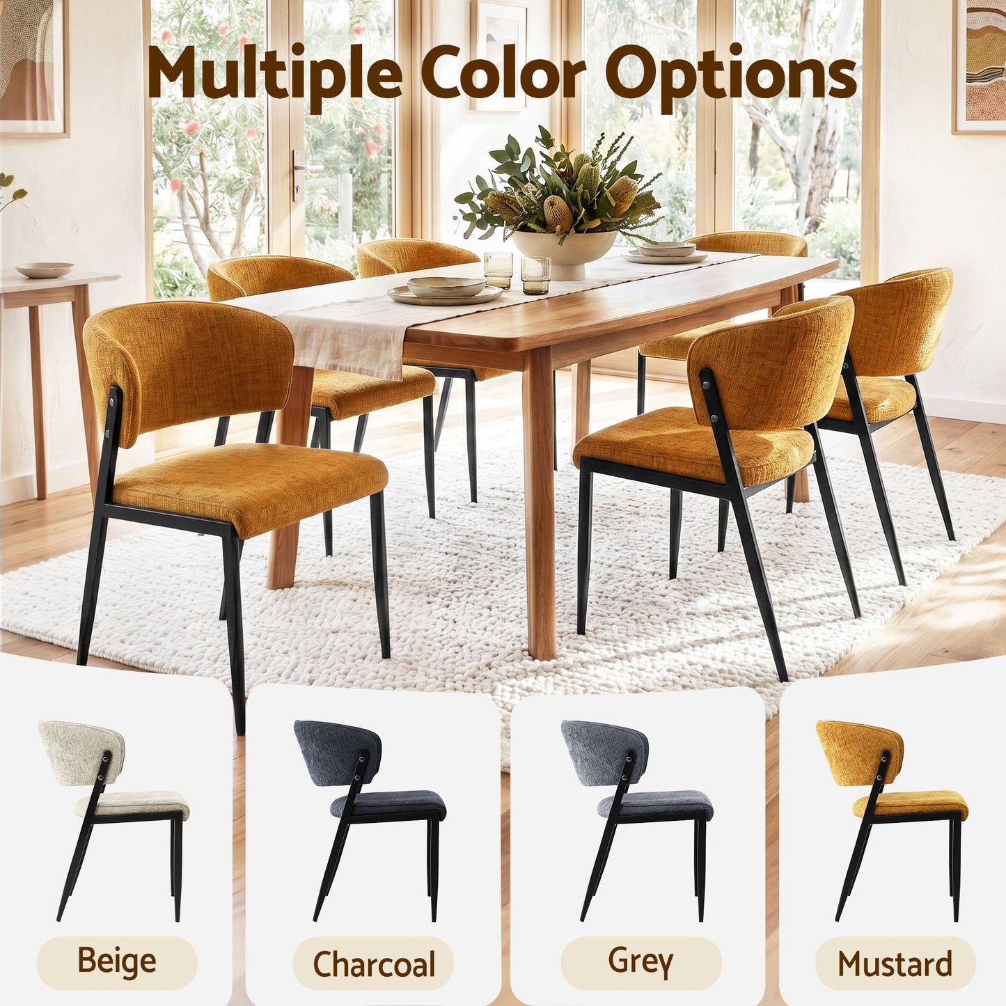 Keira Set of 6 Linen Fabric Soft Upholstered Chairs - Mustard