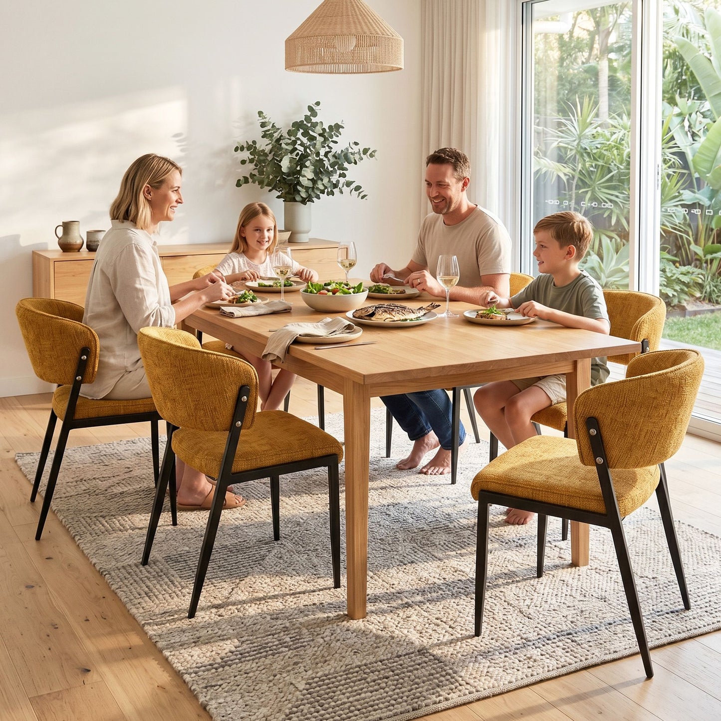 Keira Set of 6 Linen Fabric Soft Upholstered Chairs - Mustard