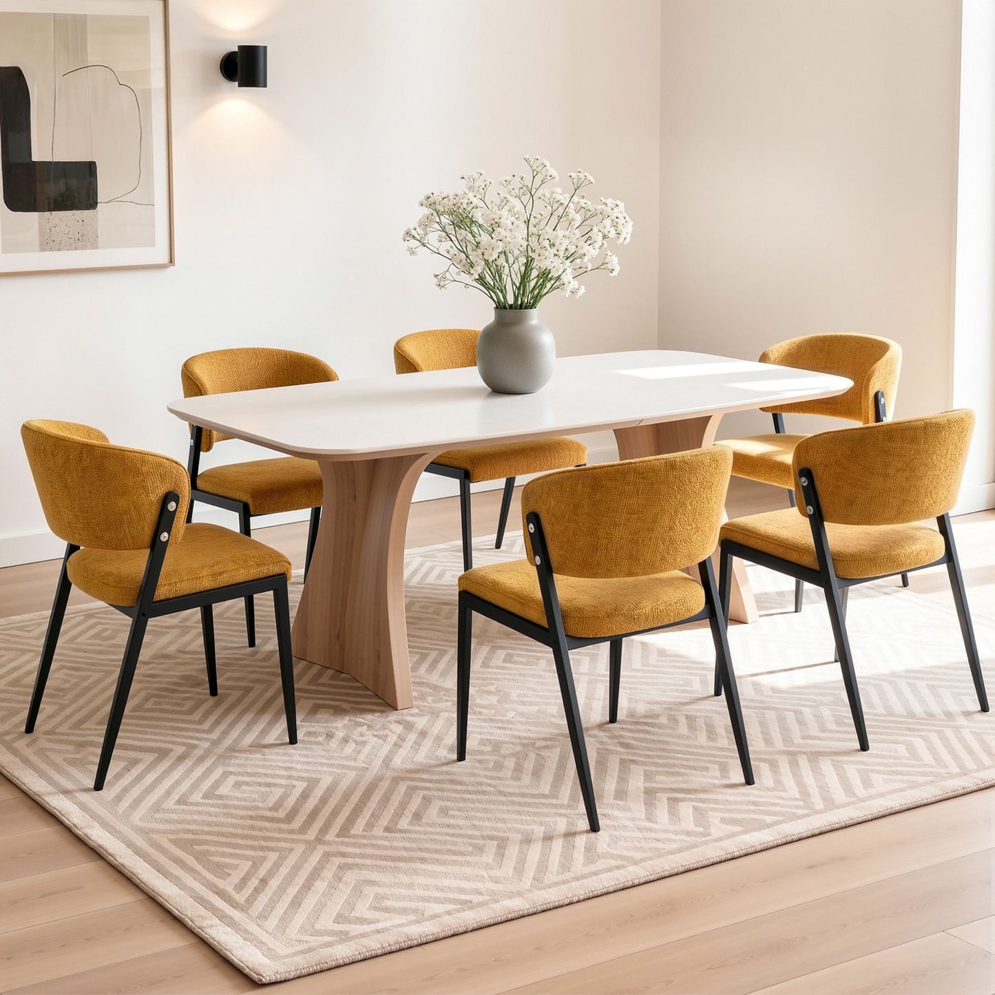 Keira Set of 6 Linen Fabric Soft Upholstered Chairs - Mustard