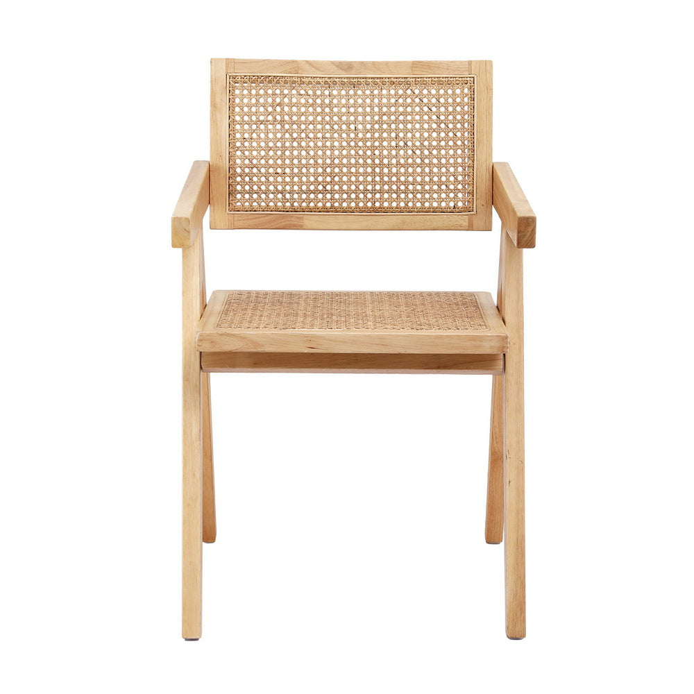 Linnet Dining Chair Wooden Rattan Seat Rubber Wood Frame - Natural