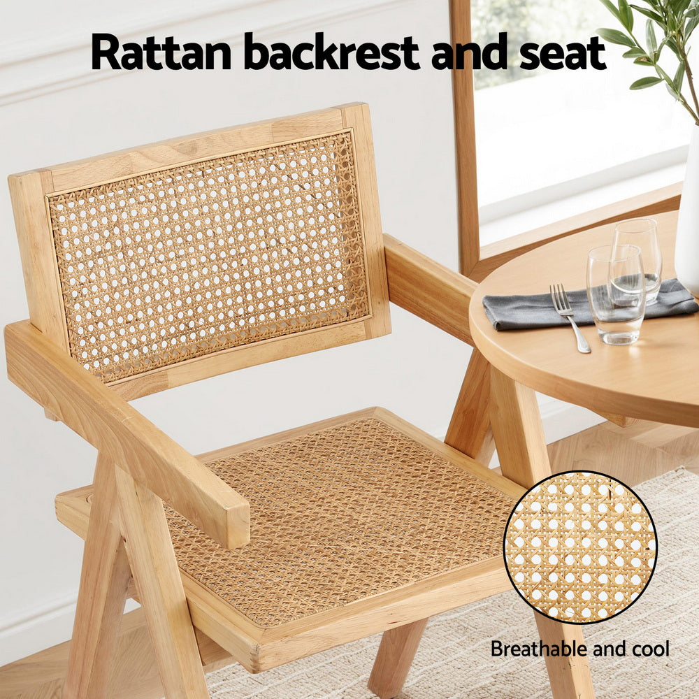 Linnet Dining Chair Wooden Rattan Seat Rubber Wood Frame - Natural