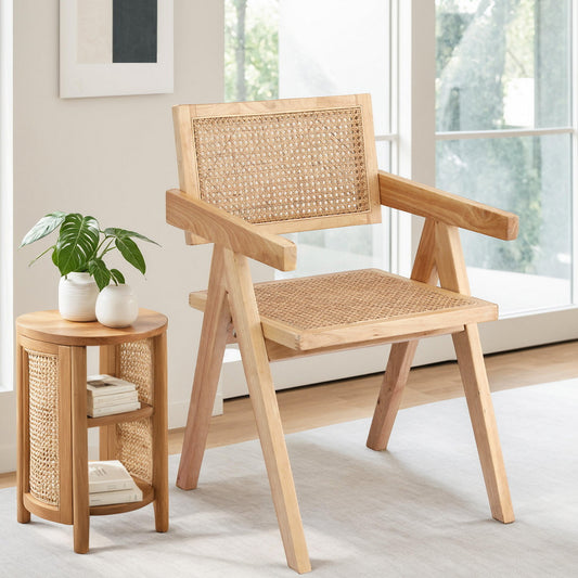 Linnet Dining Chair Wooden Rattan Seat Rubber Wood Frame - Natural