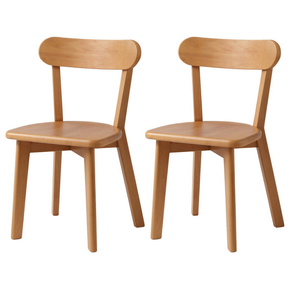 Morwen Set of 2 Dining Chairs Wooden Kitchen Accent Chair Cafe Lounge Rubber Wood - Natural
