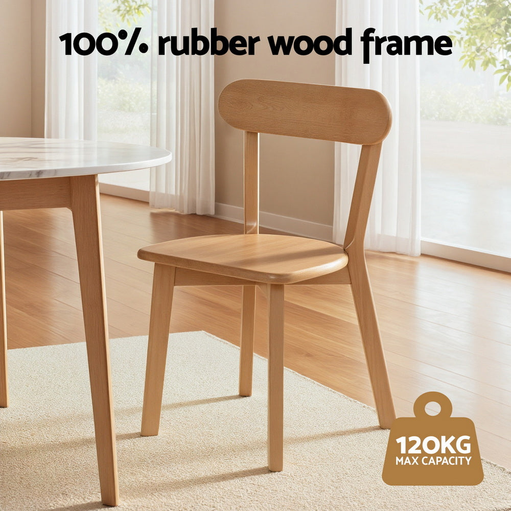 Morwen Set of 2 Dining Chairs Wooden Kitchen Accent Chair Cafe Lounge Rubber Wood - Natural