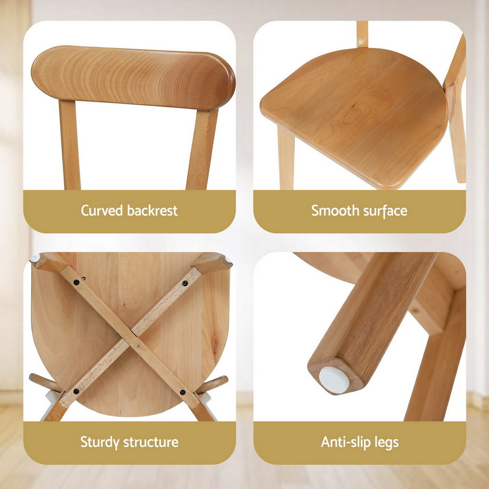 Morwen Set of 2 Dining Chairs Wooden Kitchen Accent Chair Cafe Lounge Rubber Wood - Natural