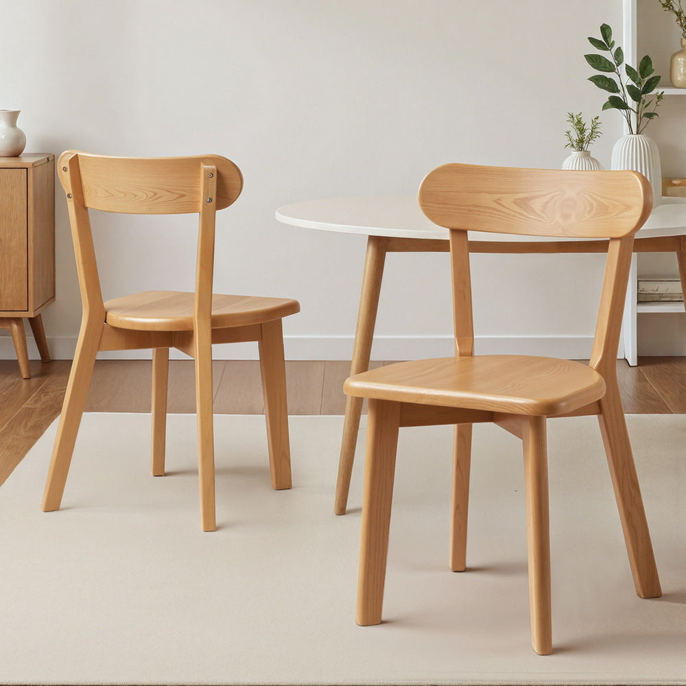 Morwen Set of 2 Dining Chairs Wooden Kitchen Accent Chair Cafe Lounge Rubber Wood - Natural