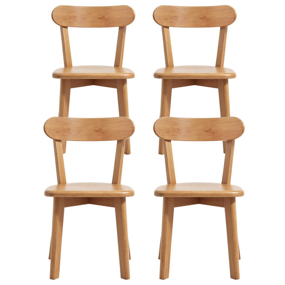 Morwen Set of 4 Dining Chairs Wooden Kitchen Accent Chair Cafe Lounge Rubber Wood - Natural