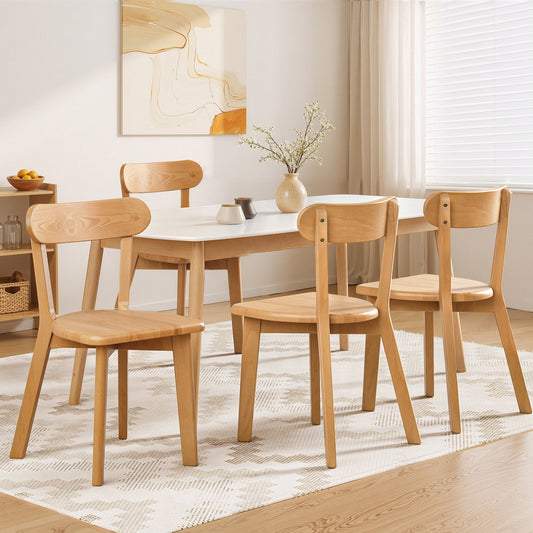 Morwen Set of 4 Dining Chairs Wooden Kitchen Accent Chair Cafe Lounge Rubber Wood - Natural