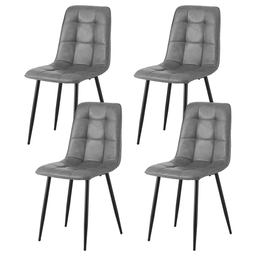 Enid Set of 4 Dining Chairs Retro PU Leather Kitchen Lounge Cafe Accent Chair - Grey