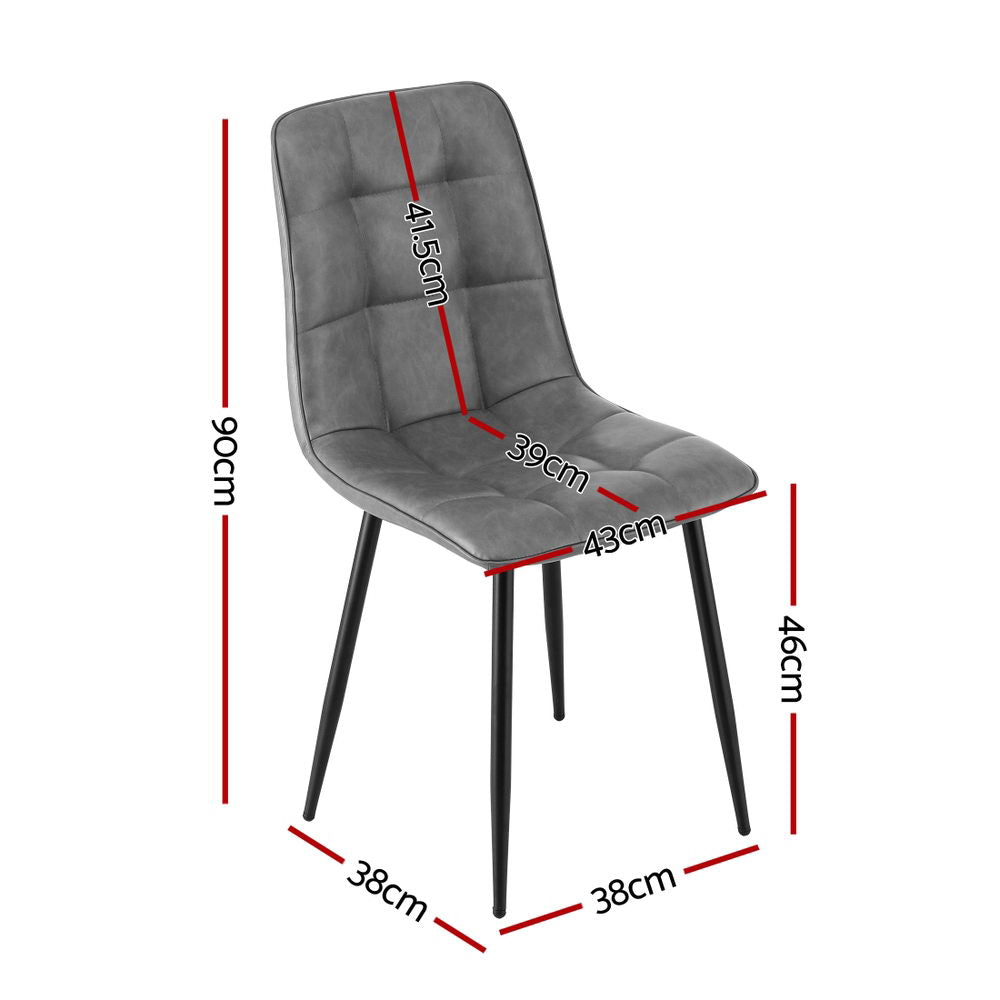 Enid Set of 4 Dining Chairs Retro PU Leather Kitchen Lounge Cafe Accent Chair - Grey