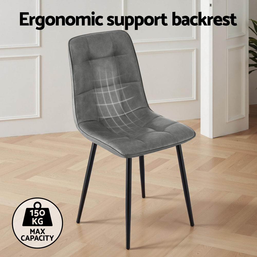 Enid Set of 4 Dining Chairs Retro PU Leather Kitchen Lounge Cafe Accent Chair - Grey