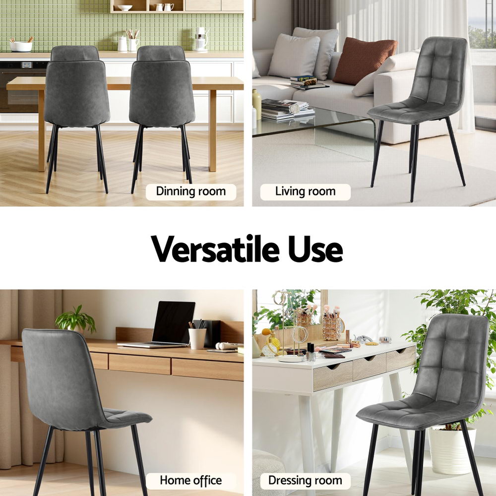 Enid Set of 4 Dining Chairs Retro PU Leather Kitchen Lounge Cafe Accent Chair - Grey