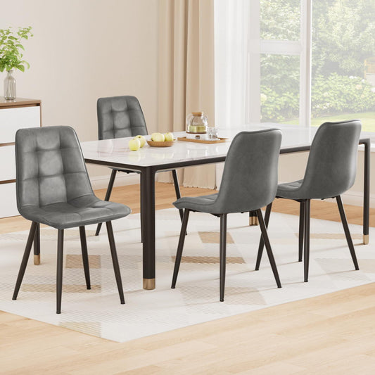 Enid Set of 4 Dining Chairs Retro PU Leather Kitchen Lounge Cafe Accent Chair - Grey