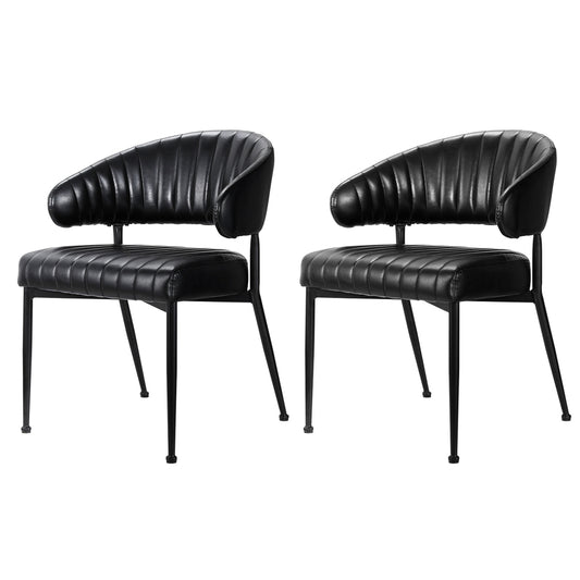 Gemma Set of 2 Dining Chairs Leather Hollow Armchair - Black